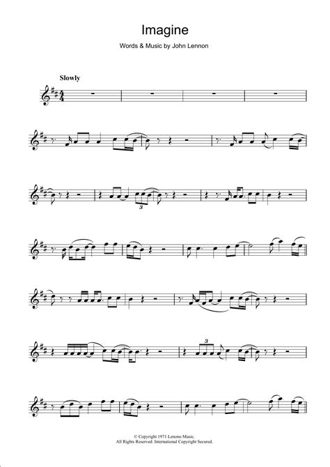 Imagine Sheet Music John Lennon Alto Sax Solo