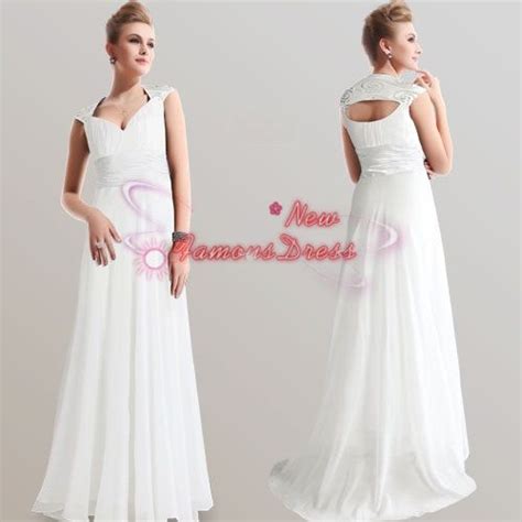 white vneck floor length beads chiffon prom by