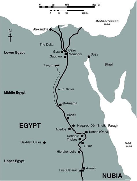 map of ancient egypt showing key cemetery sites and