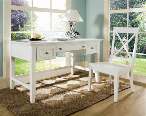 White Finish Modern Home Office Desk And Chair Set