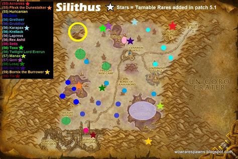 Wow Rare Spawns Silithus Rare Spawns Including Tamable