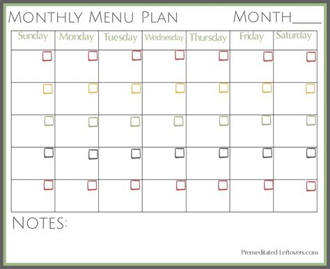 printable monthly menu plan