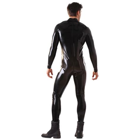 0 8mm thickness latex catsuit for men front zipped latex body suit with