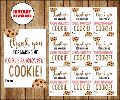 instant  printable  smart cookie tags printable etsy