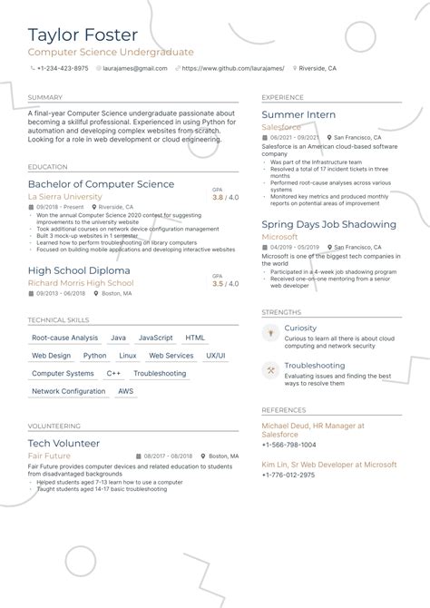 undergraduate resume examples guide