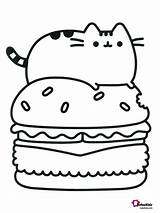 Coloring Pusheen Cat Cute Pages Food Eating Burger Cartoon Kawaii Printable Choose Board Sheets Print sketch template