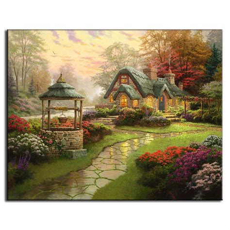 country landscape oil painting prints  canvas pastoral rainy garden