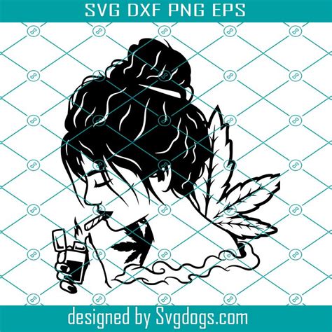 messy bun hair woman smoking weed svg stoner girl svg