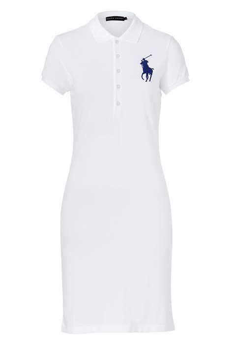 ralph lauren white cotton stretch big pony mesh polo dress lyst