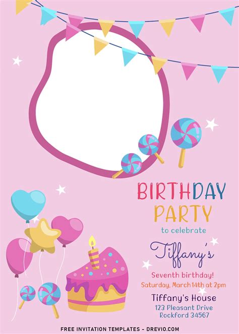 cute pink girl themed birthday invitation templates
