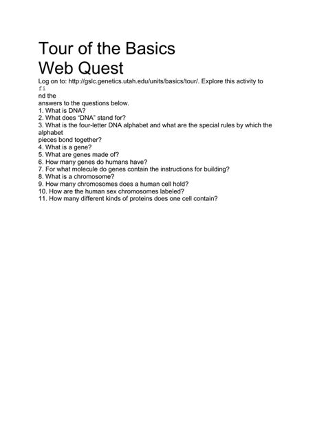 tour of the basics web quest log on to