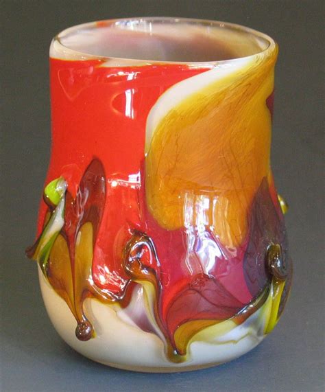 Blown Glass Wine Cup Red And Gold On White Body By George Watson