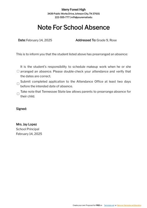school absence letter templates
