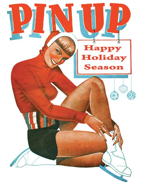 Pin Up Girl With Ice Skates Wish You A Happy Holiday
