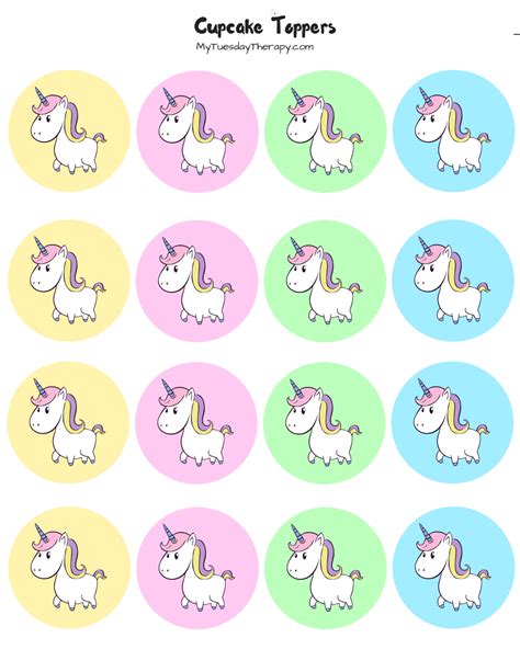 unicorn printable cupcake toppers printable templates