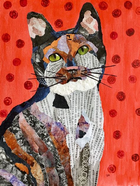mix media cat torn paper collage collage art mixed media collage
