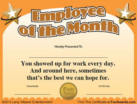 employee   month certificate  funny award template