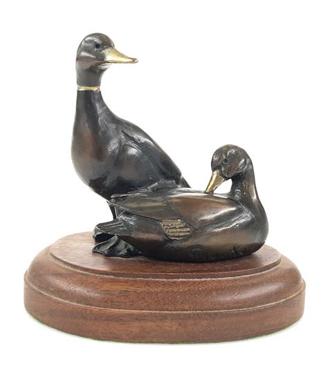 Lot Signed Mallard Ducks Bronze Sculpture