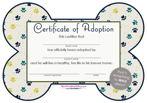 puppy adoption certificate  printable