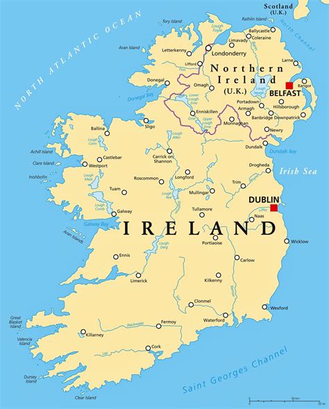 kaart van steden  ierland grote steden en hoofdstad van ierland