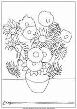 Gogh Sunflowers Girasole Colouring Sheet Arte Doodle Zonnebloemen Ideeën sketch template