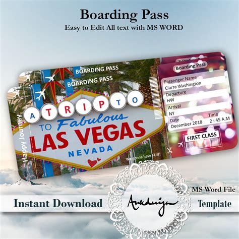 las vegas ticket airline ticket digital  airplane ticket boarding pass surprise gift