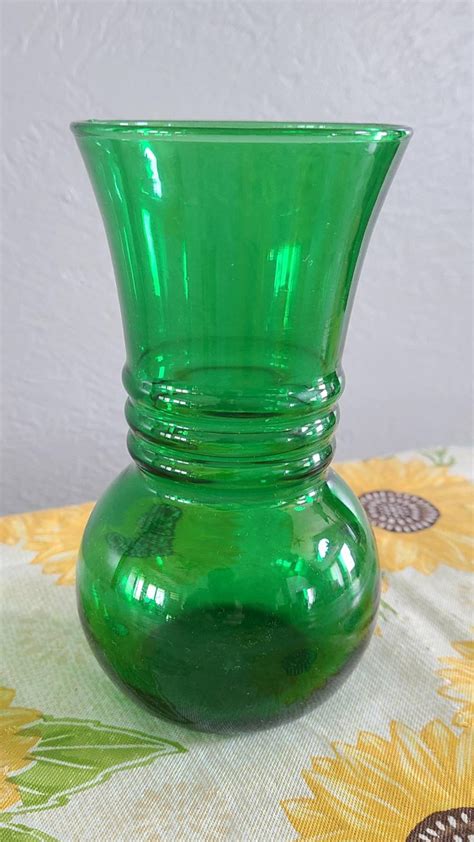 vintage green glass vase  tall etsy