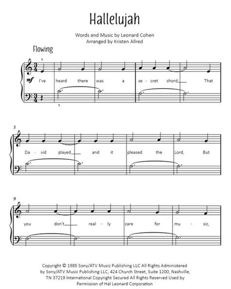 Hallelujah From Shrek Easy Piano Sheet Music Download
