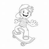 Skateboard Boy Cartoon Coloring Outline Vector sketch template