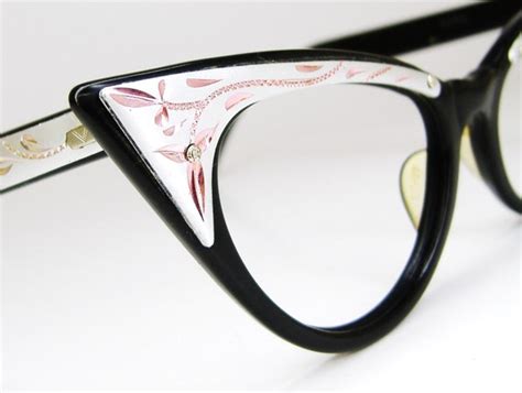 Vintage Black And Pink 50s Cat Eye Eyeglasses Eyewear Or