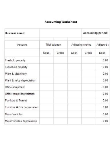 accounting worksheet samples  templates   ms excel