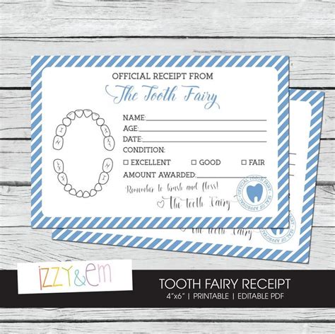 tooth fairy note boys tooth fairy receipt printable tooth etsy