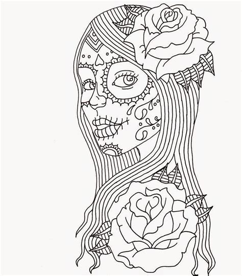 gambar coloring pages skull print sugar  printable adults doodle