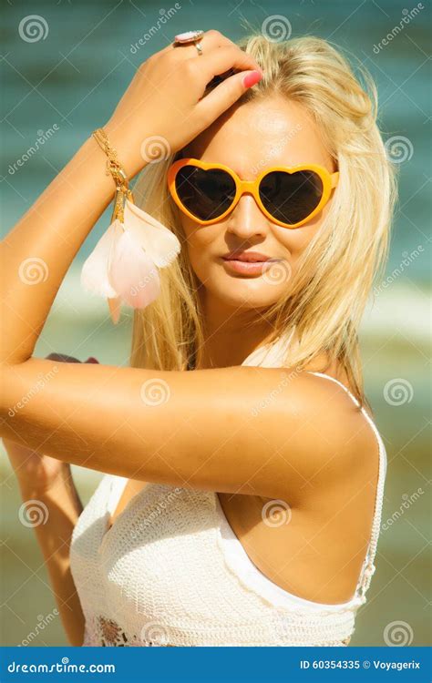 Beautiful Blonde Girl In Sunglasses Outdoor Stock Image Image Of