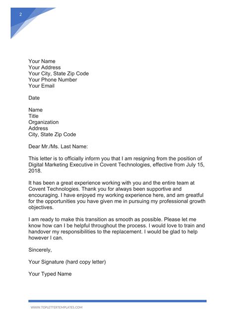 formal resignation letter template sample  word