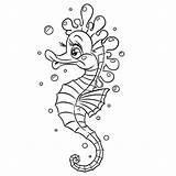 Coloring Pages Horse Seahorse Sea Fish Template Cute Line Kids Colouring Drawing Printable Adults Color Templates Copyright Clam Shell Kleurplaat sketch template