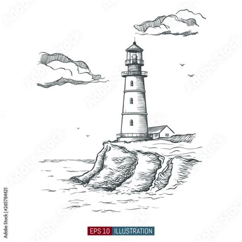 hand drawn lighthouse template   design works engraved style