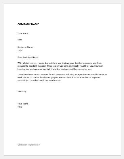 demotion letter template resume letter