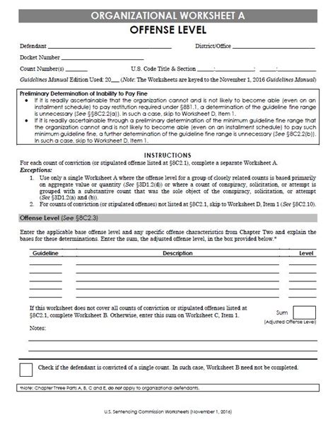 Worksheets For Organizational Offenders United States Sentencing