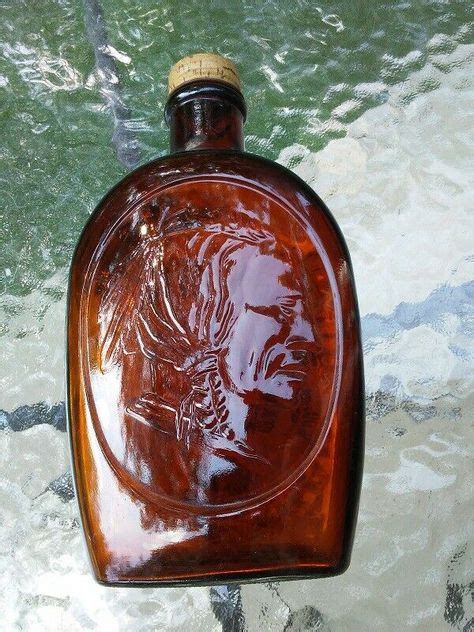 Vtg Embossed Amber Indian Head 8 Log Cabin Syrup Bottle W