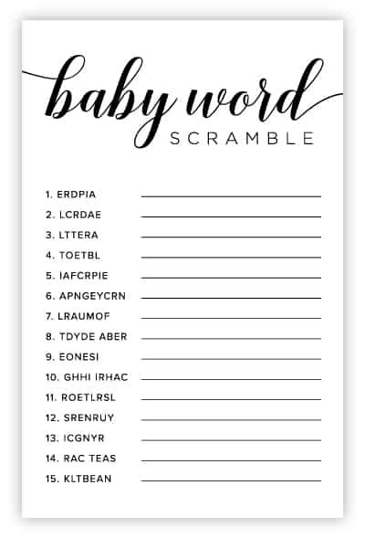 baby shower games printable  scramble words baby viewer