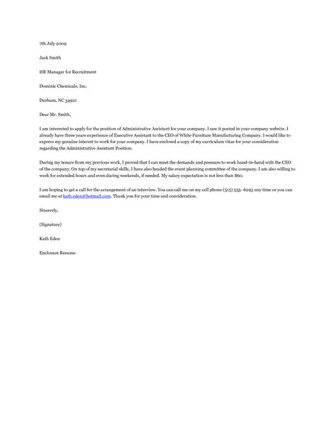 the best cover letter for administrative assistant