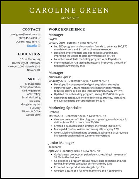 resume objective examples manager
