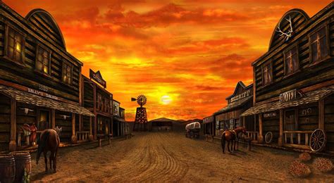 western town at dusk by crayonmaniac western town old west town old
