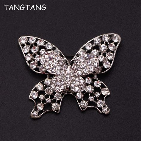Tangtang Butterfly Brooch Rhinestone Rhodium Plating Double Layers
