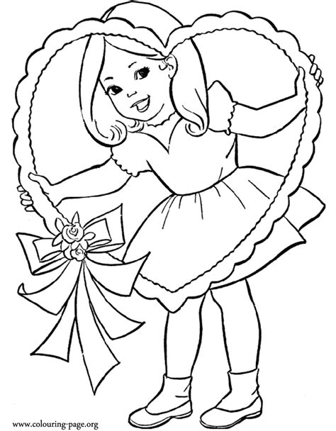 valentines day  girl   valentines day heart coloring page