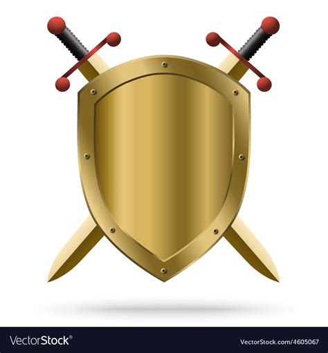 double edged golden swords  medieval shield vector image