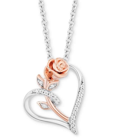 enchanted disney fine jewelry diamond belle rose heart pendant necklace  ct tw