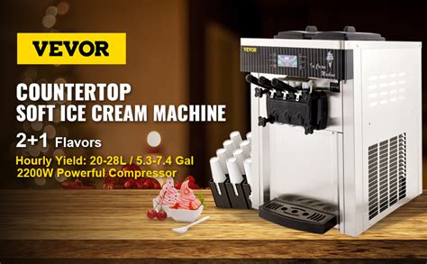 Vevor Commercial Ice Cream Machine 5 3 To 7 4gal Per Hour Soft Serve