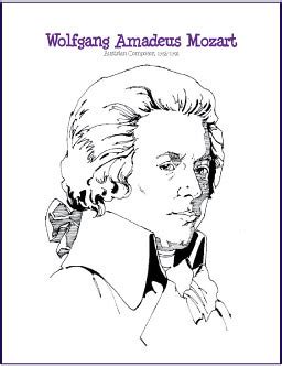wolfgang amadeus mozart composer  coloring page  photo